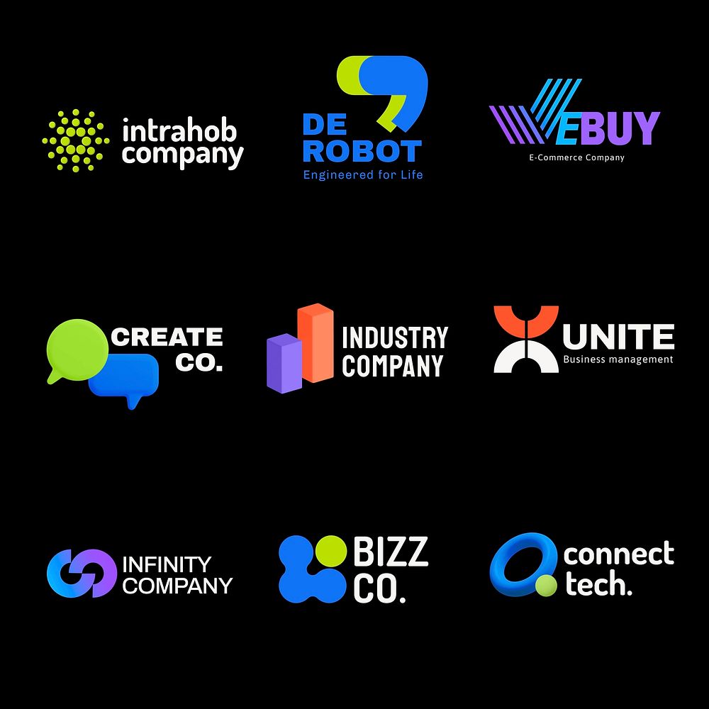 Technology business logo template, modern design set vector