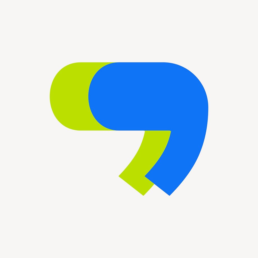 Apostrophe mark logo element, blue and green shape vector