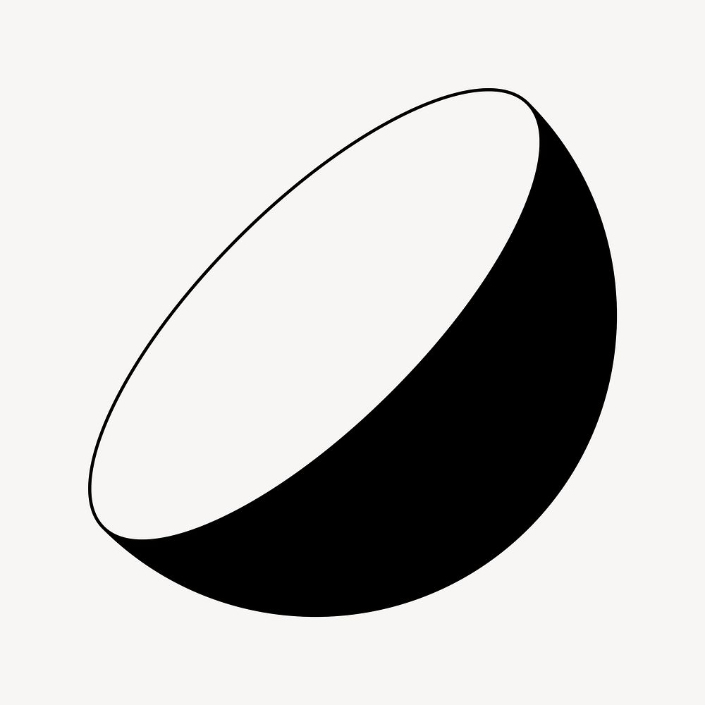 Black semicircle, geometric shape clipart vector
