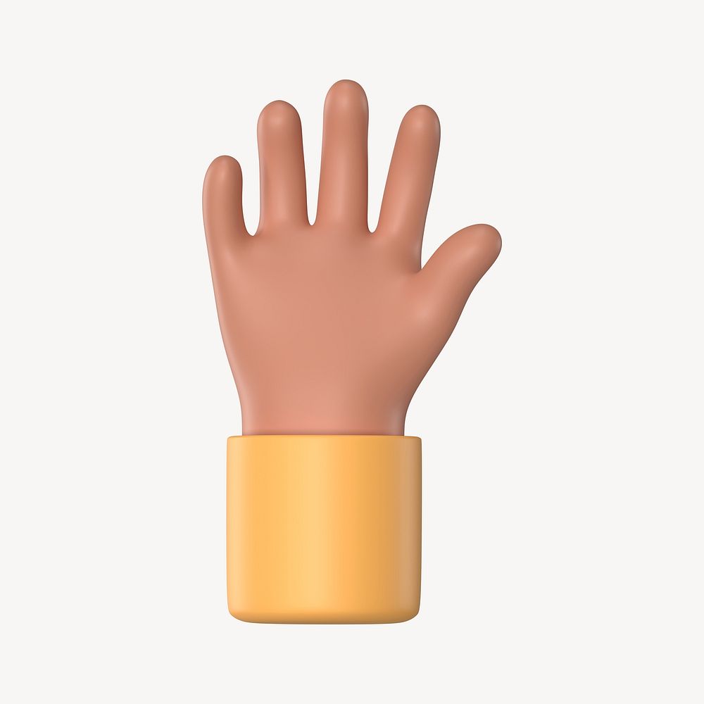 Raised tanned hand gesture, 3D rendering graphic psd