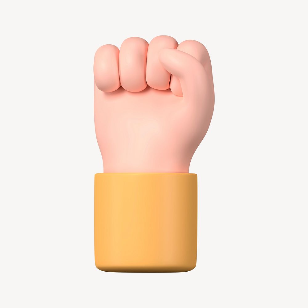 Raised fist hand, revolution symbol, 3D illustration psd