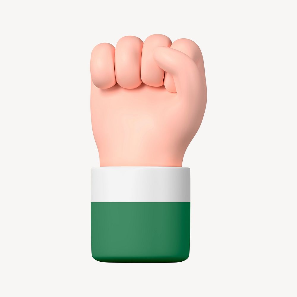 Raised fist hand, revolution symbol, 3D illustration psd