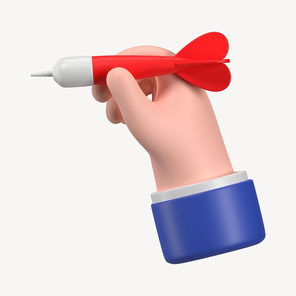 Businessman's hand holding dart, 3D graphic psd