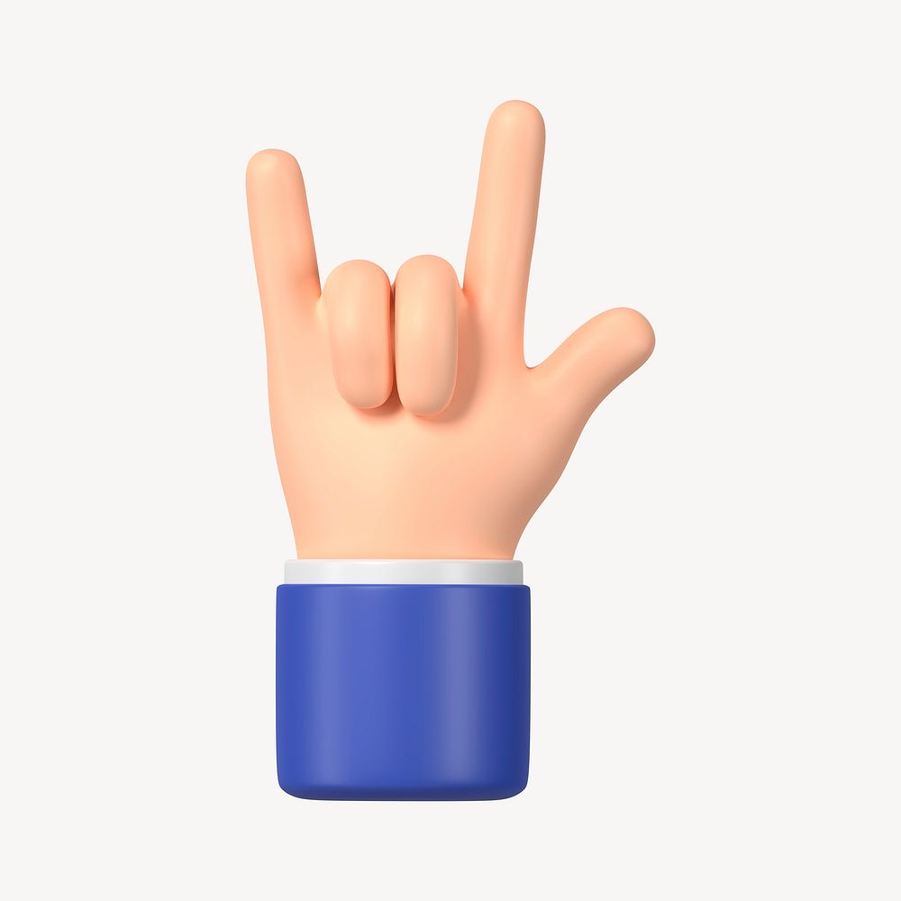 ILY hand sign, gesture in 3D design psd