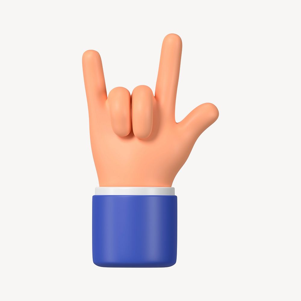 ILY hand sign, gesture in 3D design