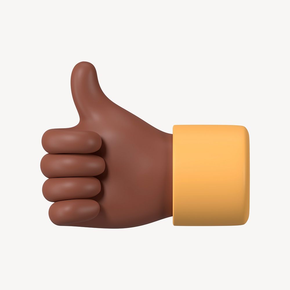 Black thumbs up, hand gesture in 3D design