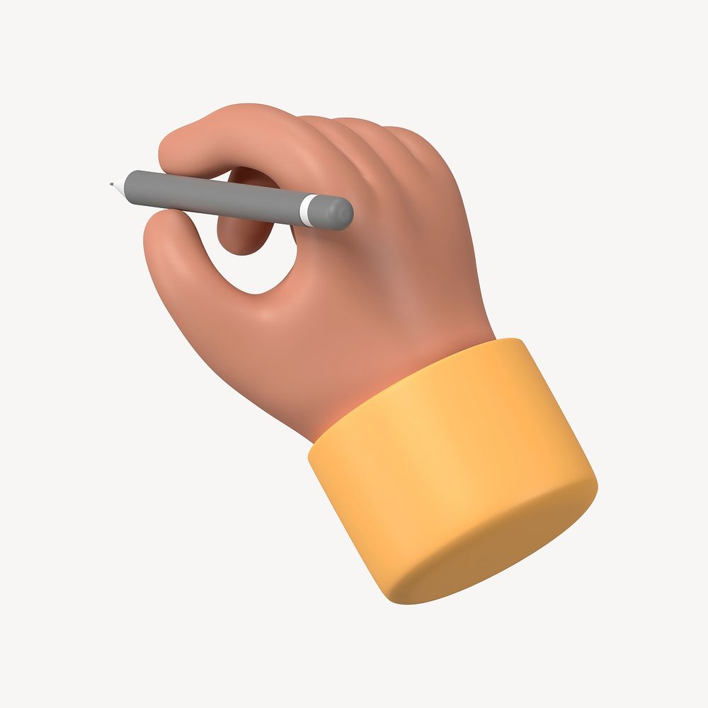 3D hand holding pencil, gesture illustration