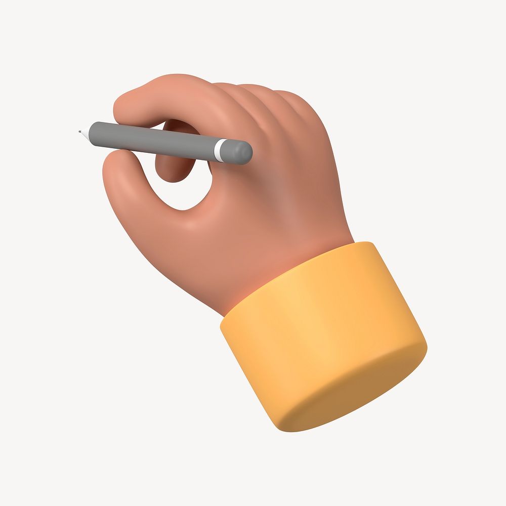 3D hand holding pencil, gesture illustration psd