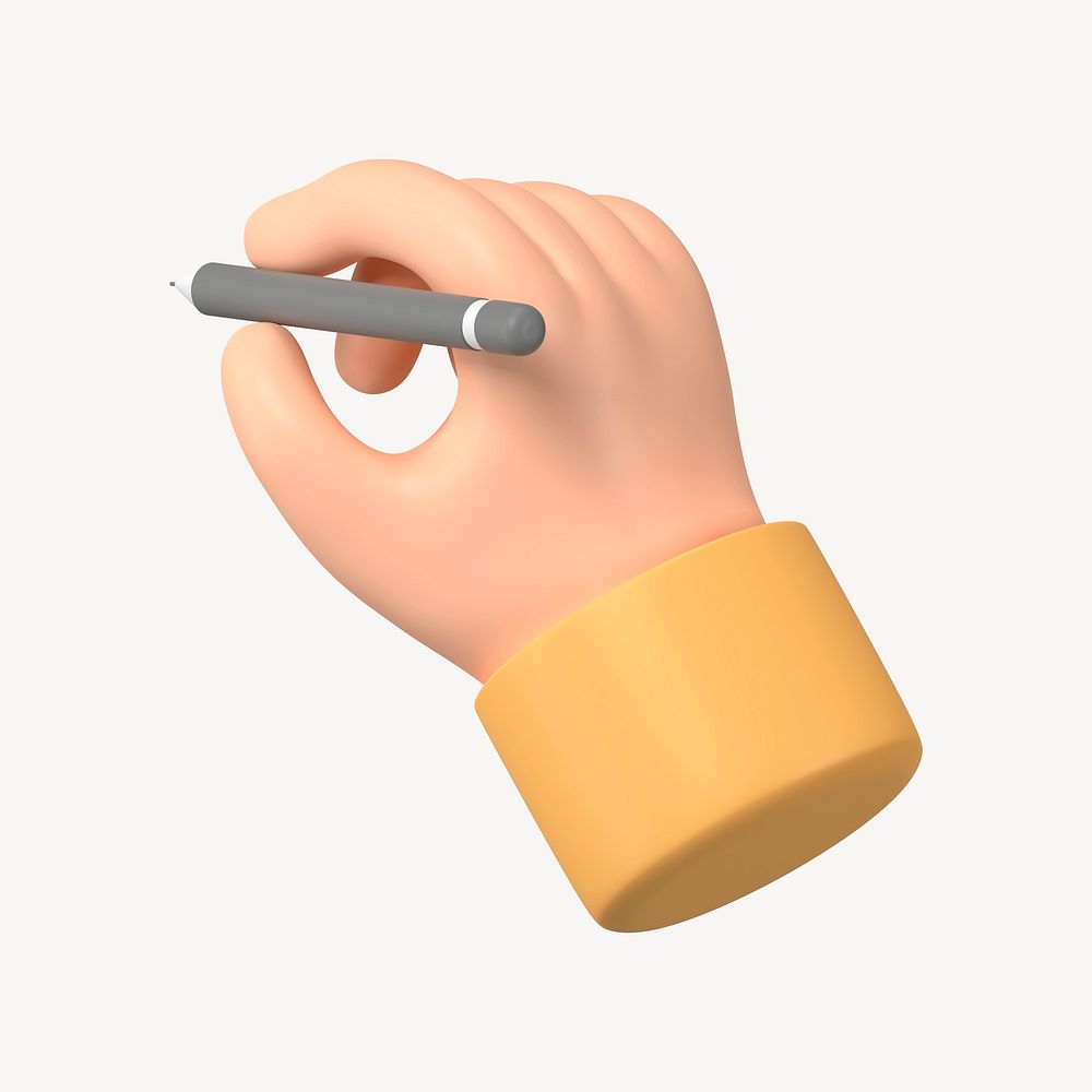 3D hand holding pencil, gesture illustration psd