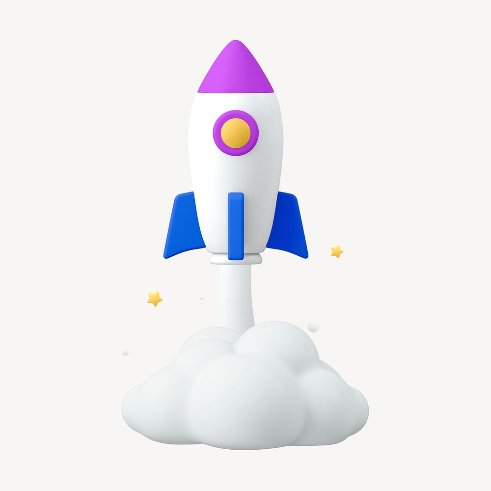 3D launching rocket, business symbol