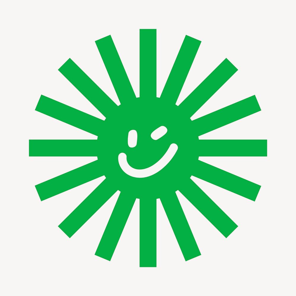 Smiling green sunburst logo element vector
