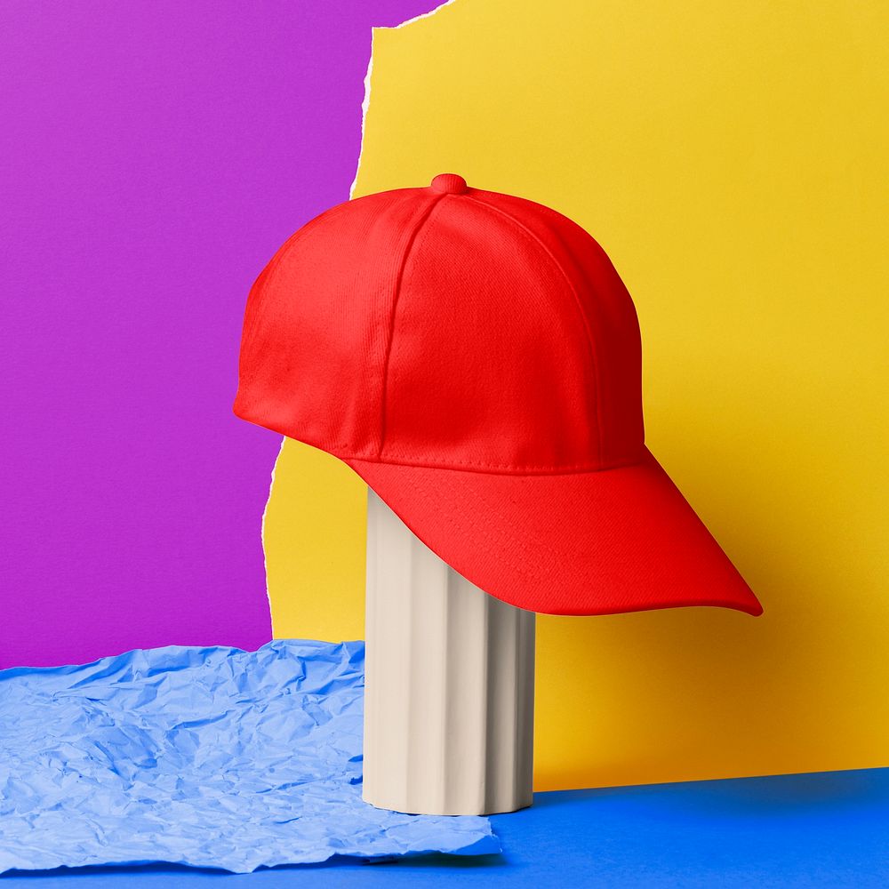 Simple red cap, colorful product backdrop design