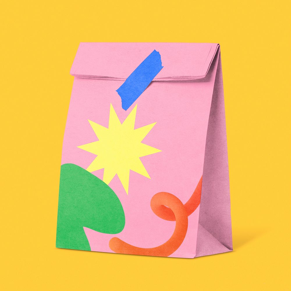 Funky pink paper bag mockup psd