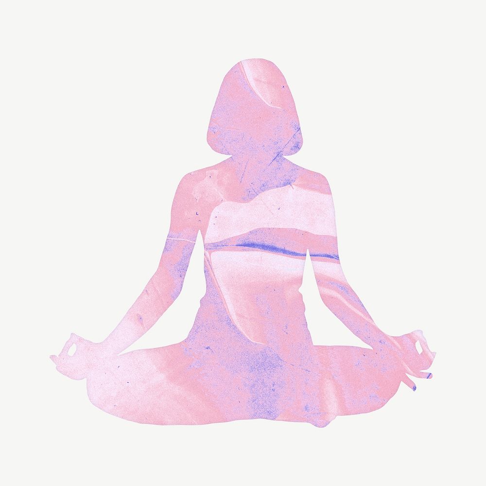 Woman meditating collage element, pink design psd