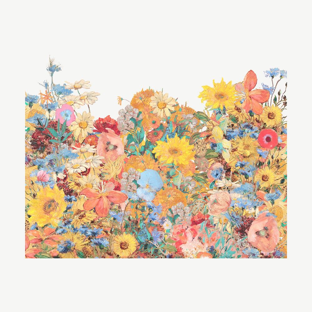 Vintage flower field, colorful botanical collage element psd