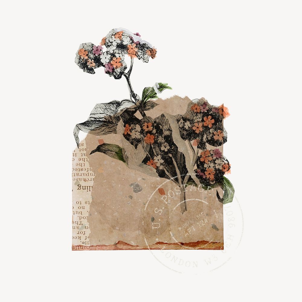 Vintage flower branches collage element