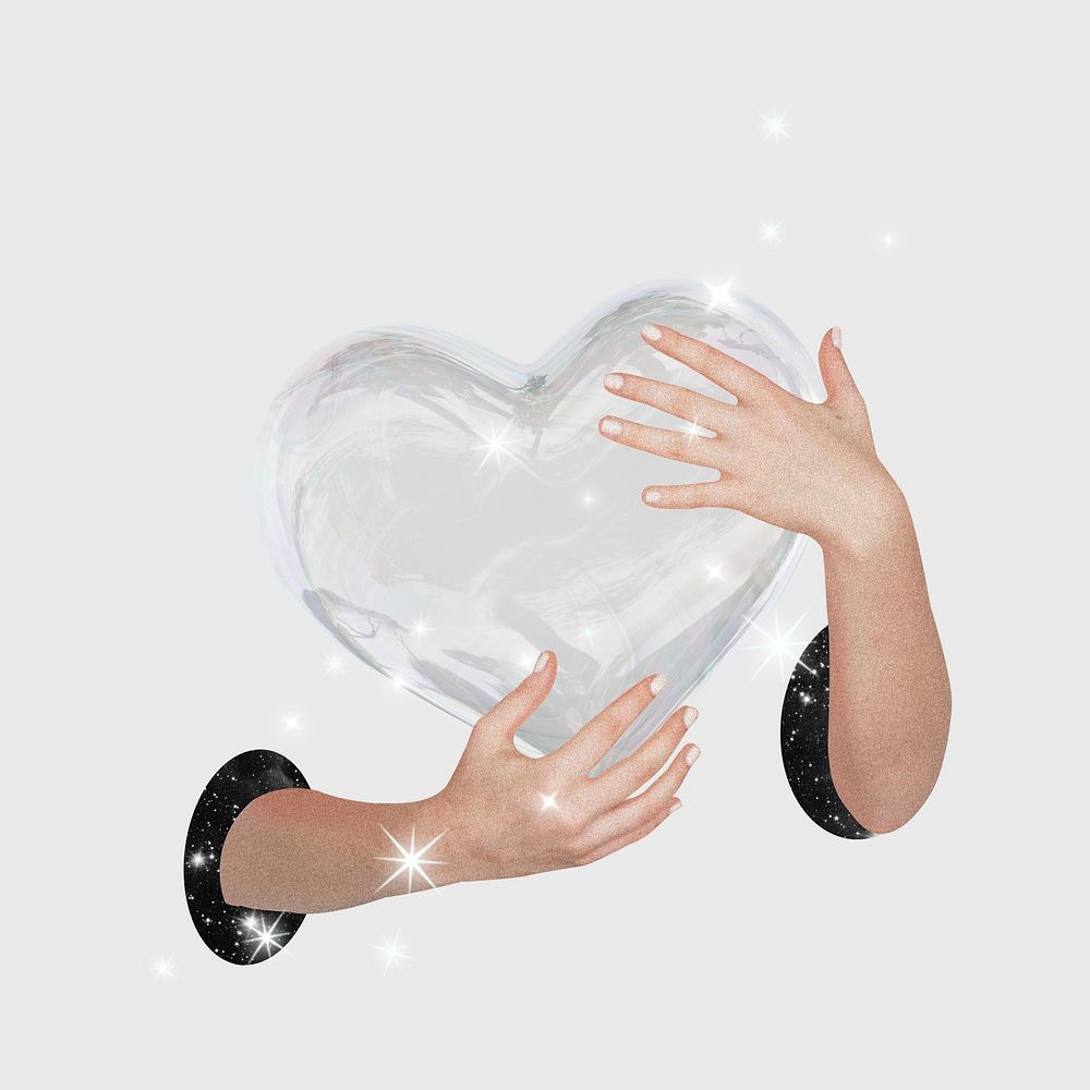 Hands hugging heart collage element