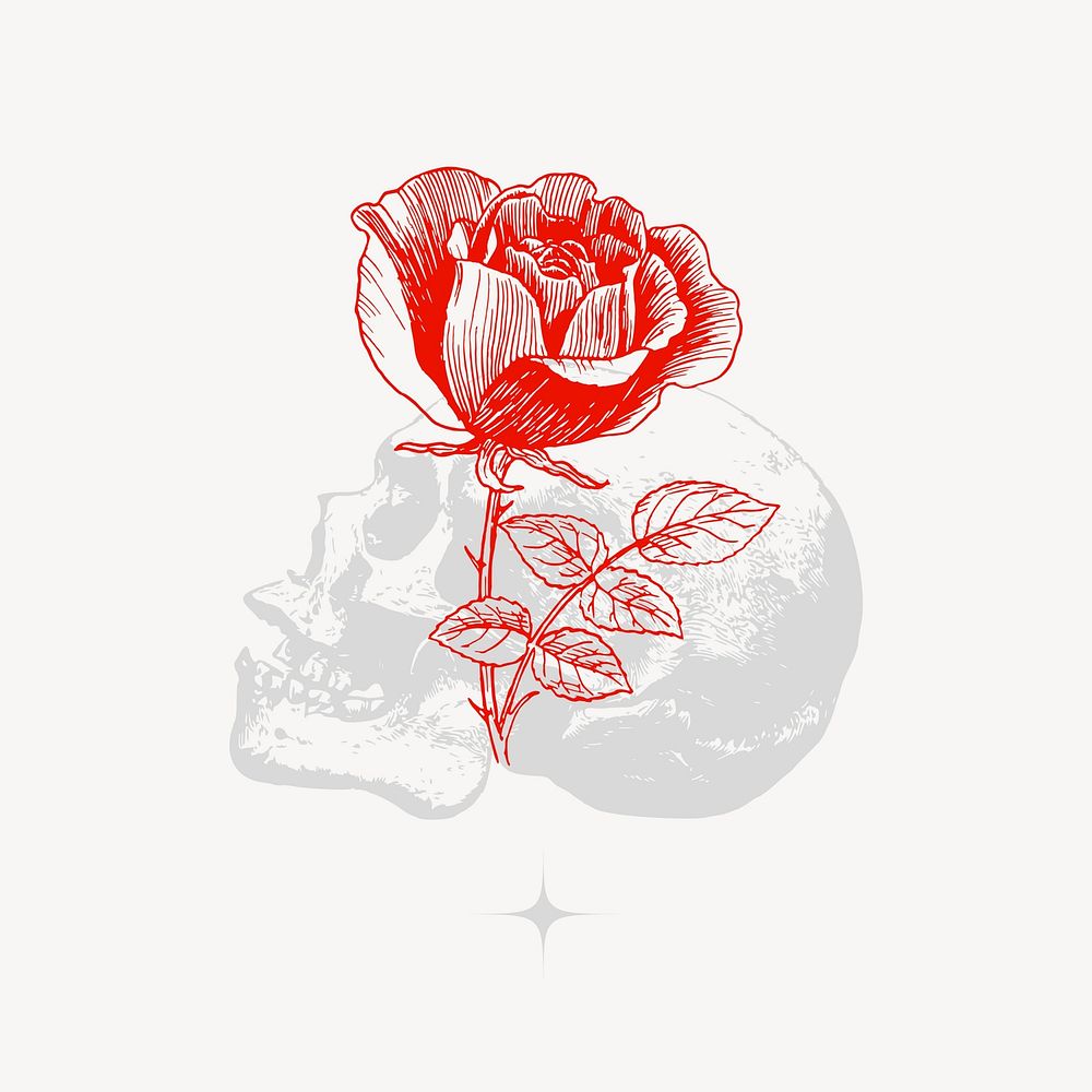 Rose & skull collage element, red design