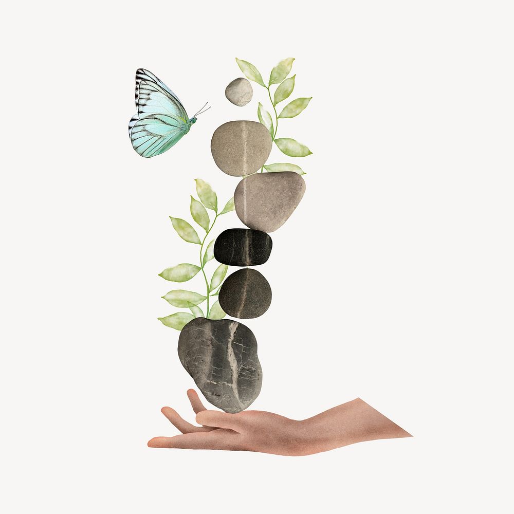 Aesthetic stones collage element, mindfulness design