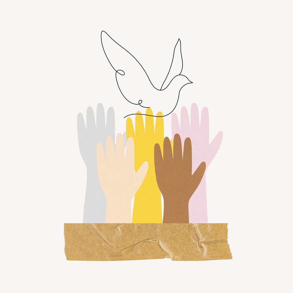 Human rights collage element, raising hands design