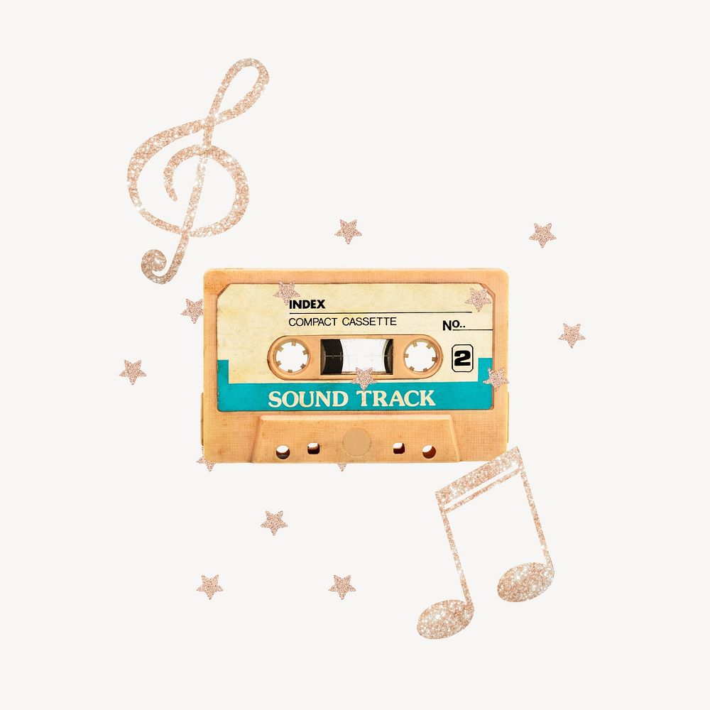 Cassette tape collage element, glittery design