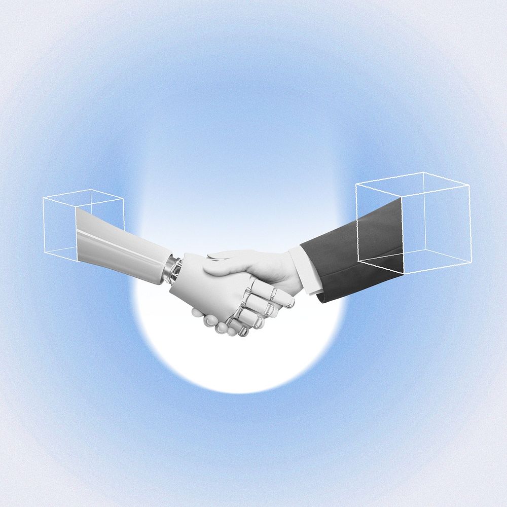 AI business handshake background, technology remix