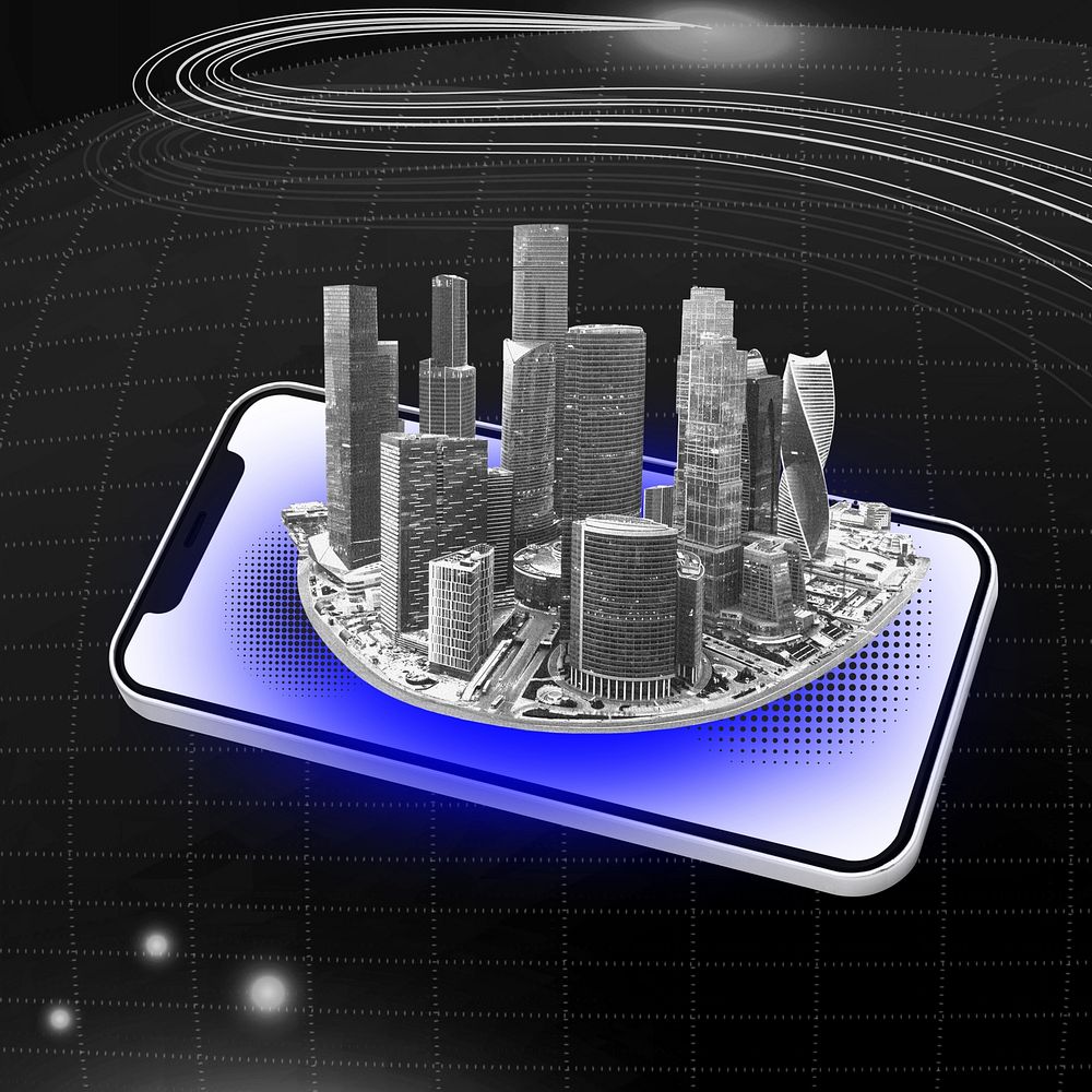Smart city background, smartphone technology remix