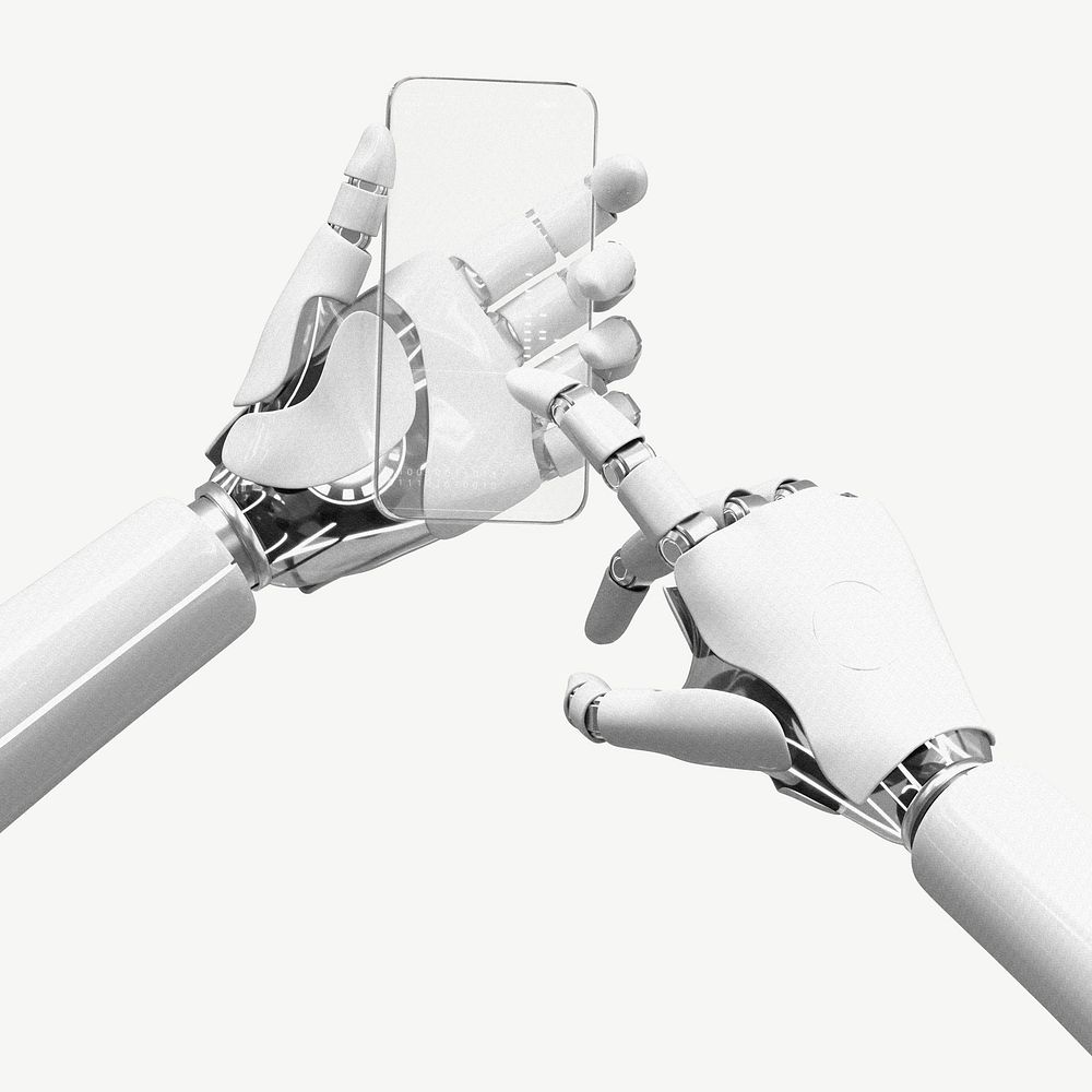 Robot hands using phone psd