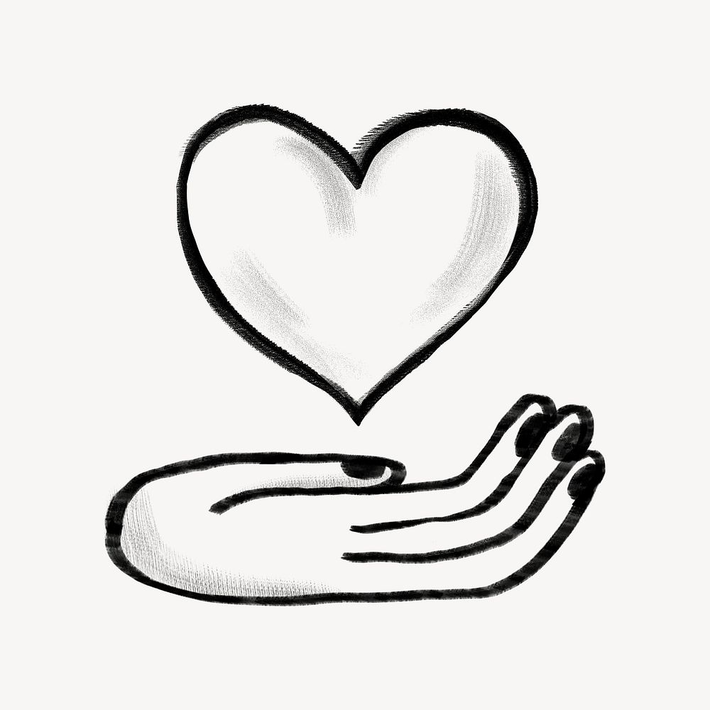 Hand presenting heart, charity doodle psd