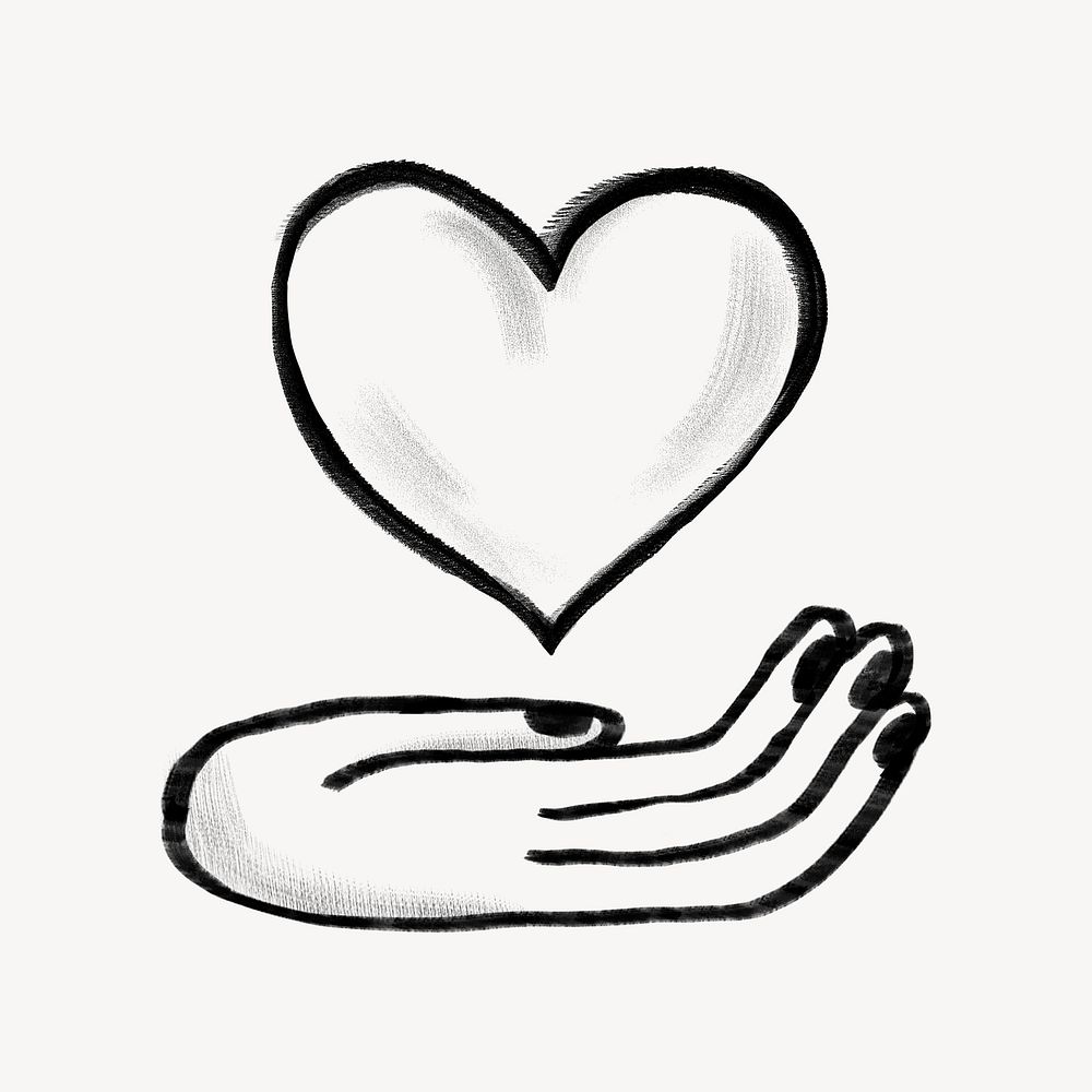 Hand presenting heart, charity doodle