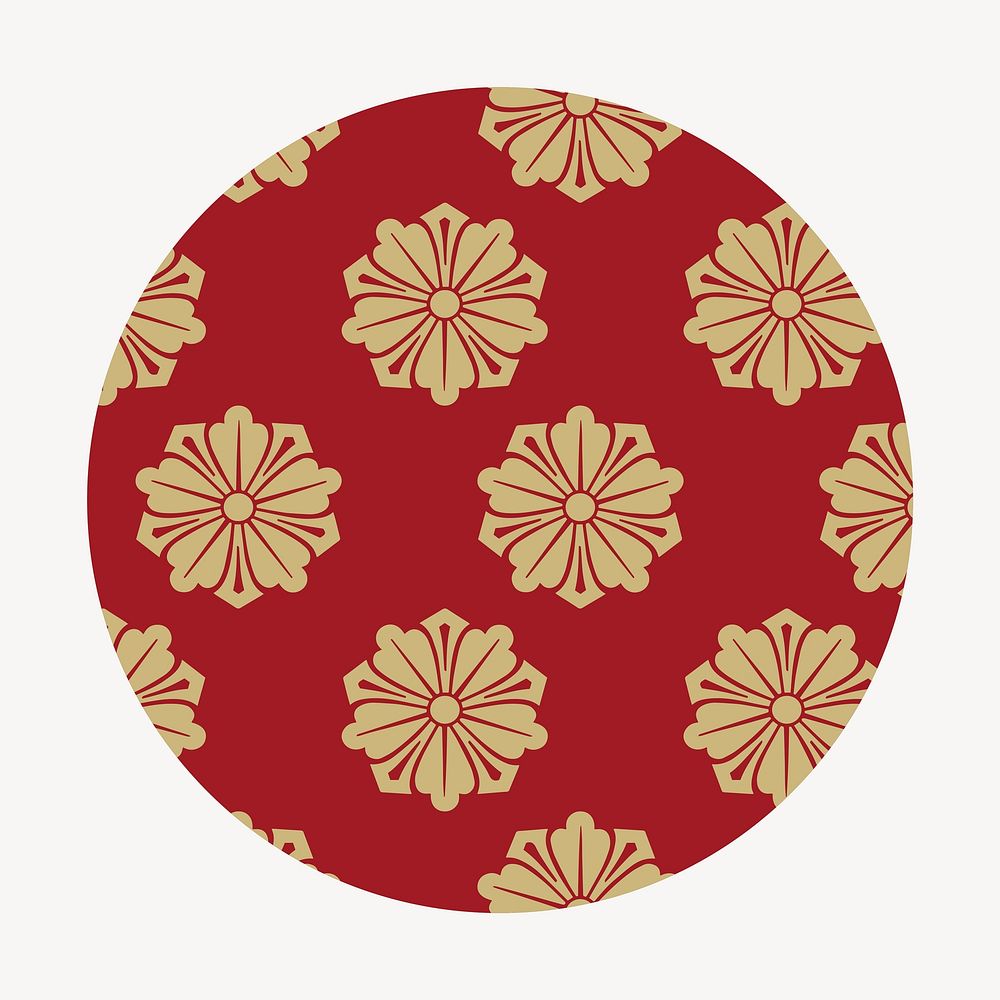 Flower patterned badge, oriental Chinese design vector
