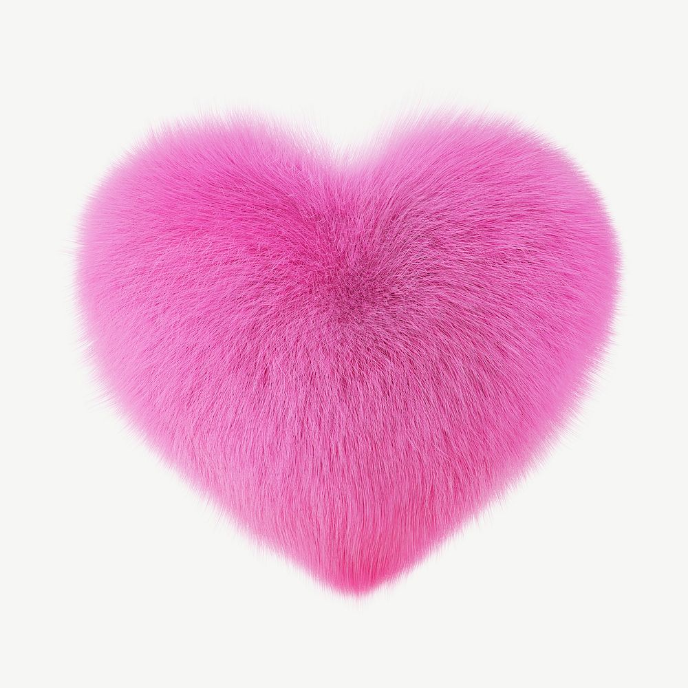 Furry pink heart, 3D Valentine's graphic psd
