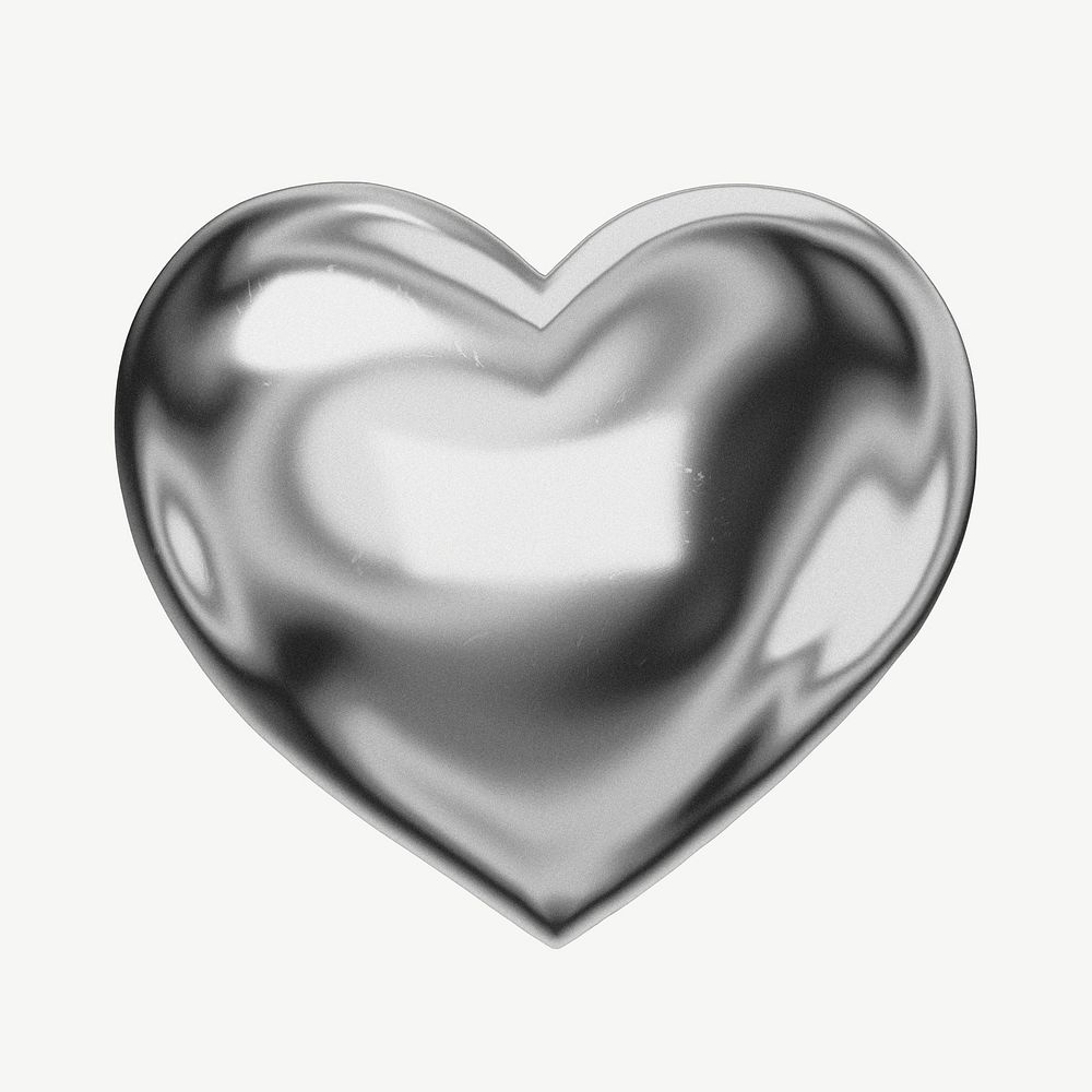 Silver metallic heart, 3D Valentine's graphic psd