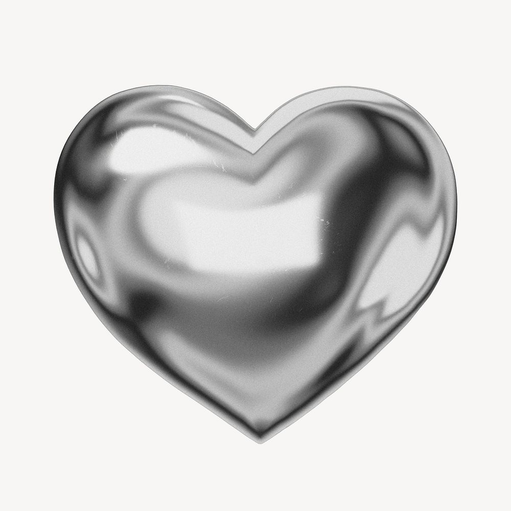 Silver metallic heart, 3D Valentine's graphic
