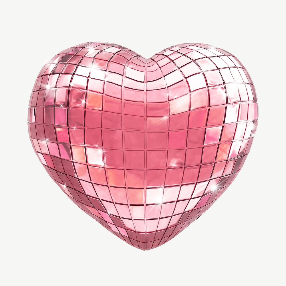 Pink disco heart, 3D Valentine's graphic psd