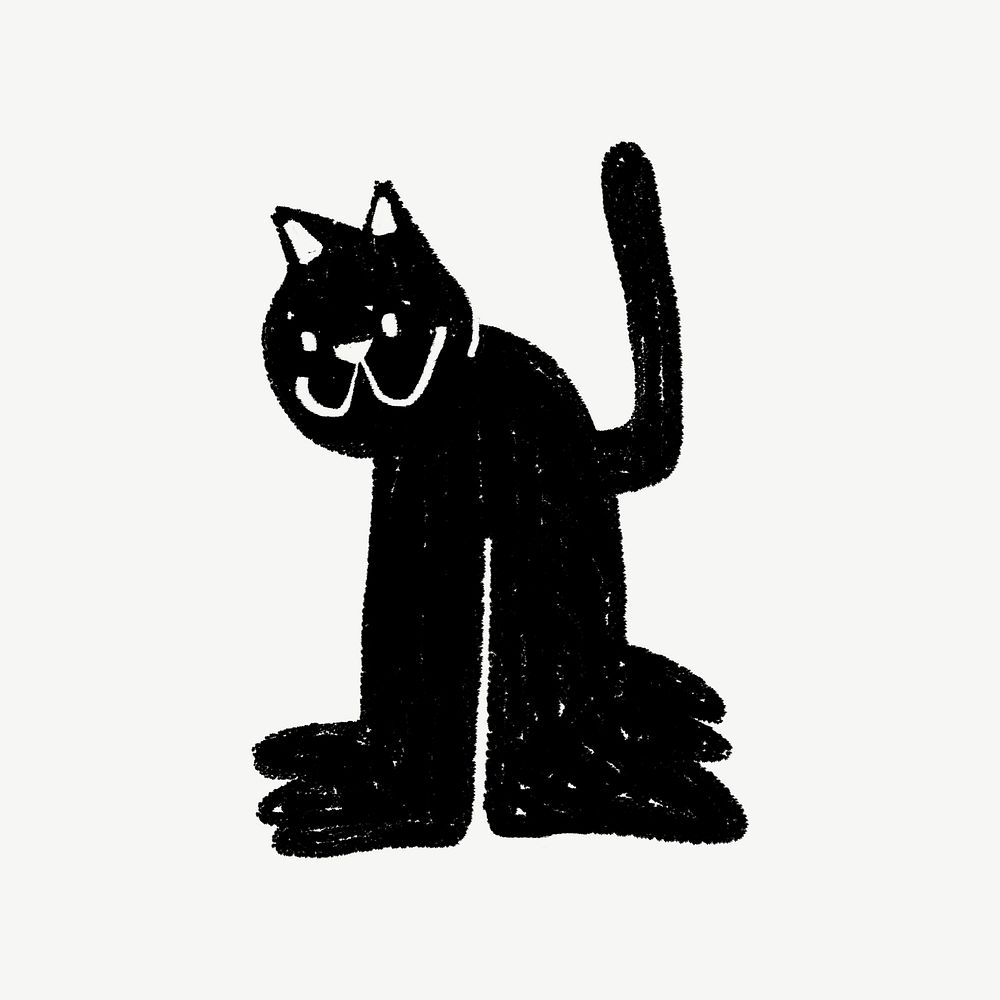 Black cat, animal doodle graphic psd