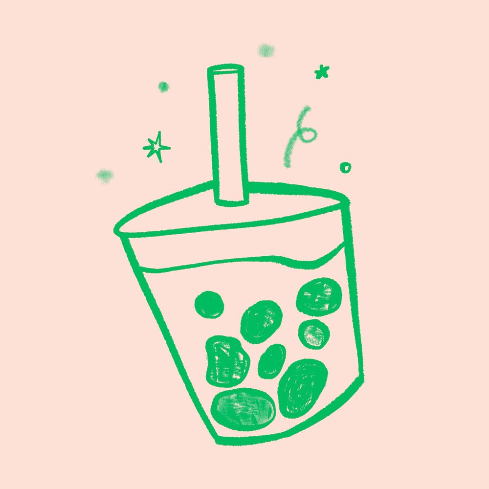 Bubble tea, cute drink doodle psd