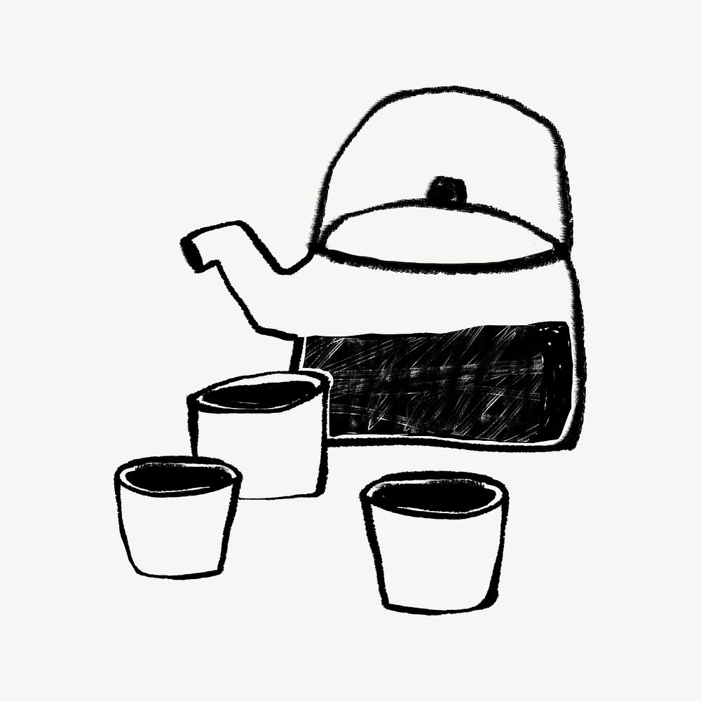 Tea set, drinks doodle graphic psd