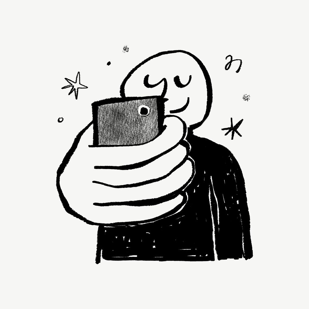 Man taking selfies, lifestyle doodle psd