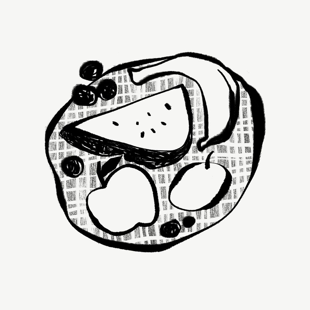 Fruit platter collage element, doodle design psd