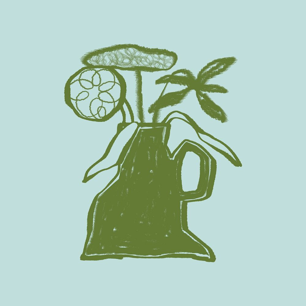 Flower vase, cute houseplant doodle psd