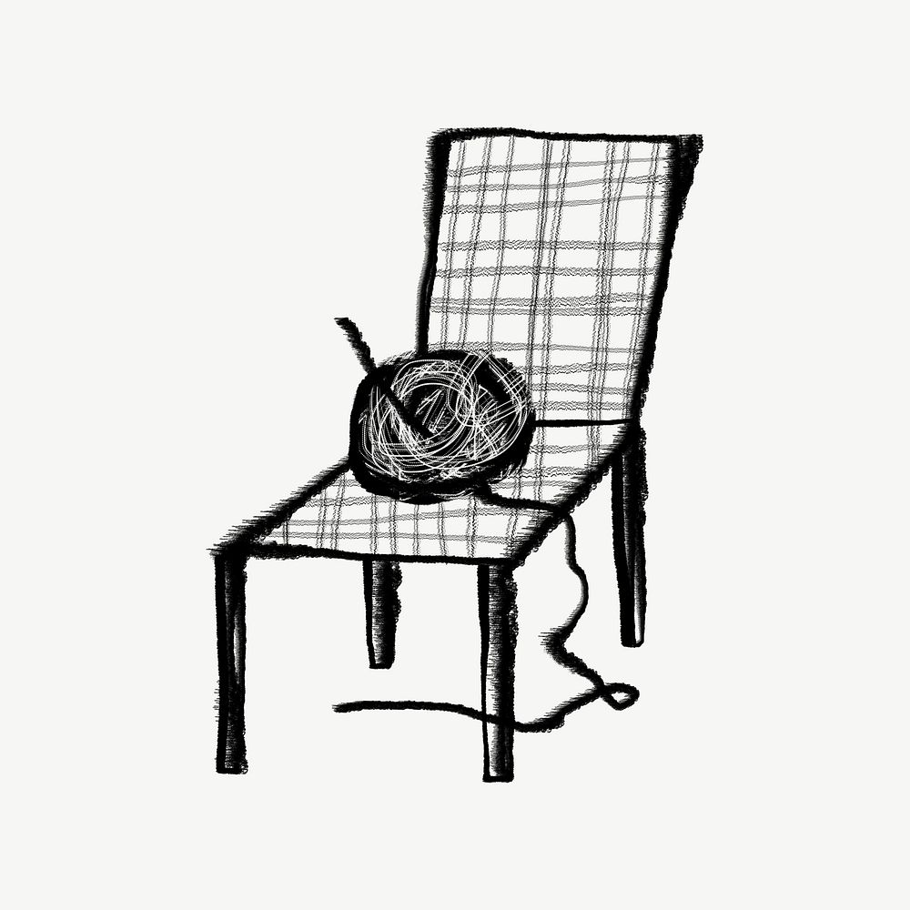 Crochet on armchair, hobby doodle psd