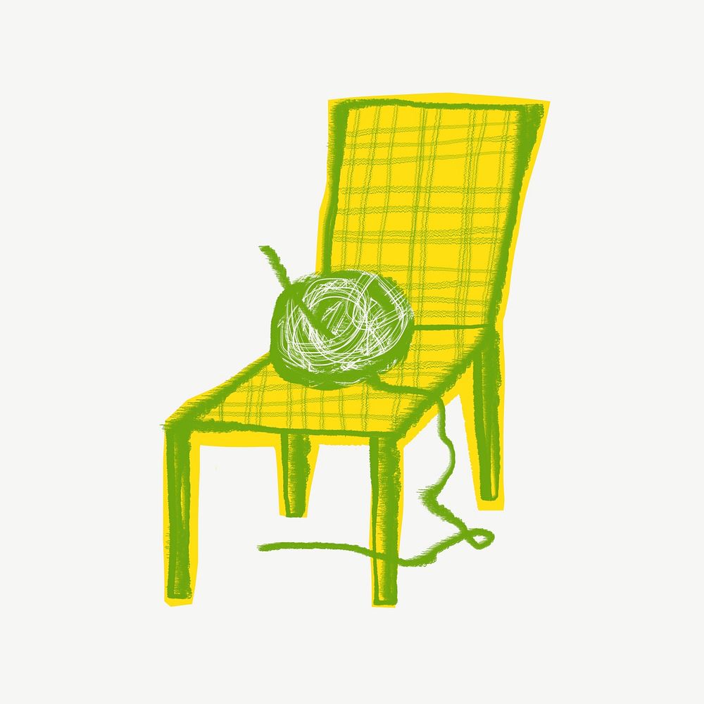 Crochet on armchair, hobby doodle psd