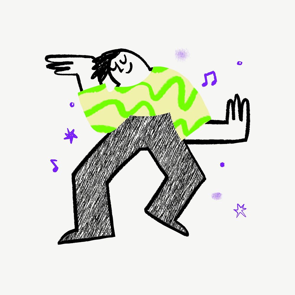 Woman dancing doodle, party graphic psd