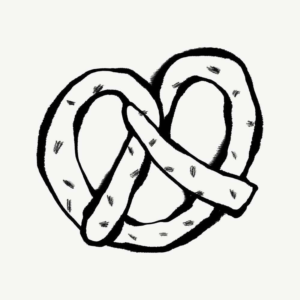 Pretzel collage element, doodle design psd