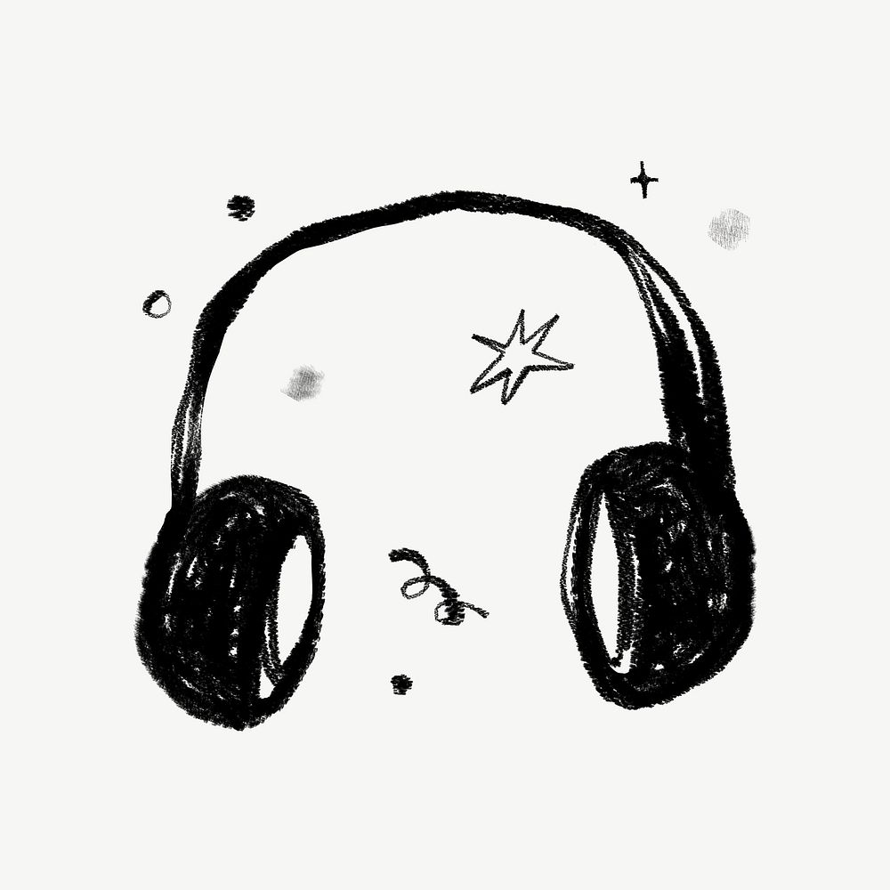 Music headphones, audio gadget doodle psd