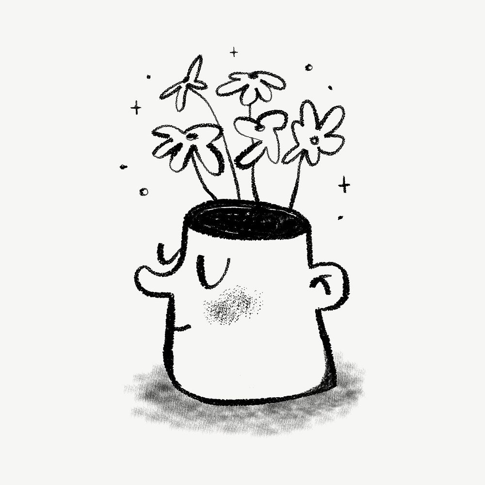 Head growing flowers, self-growth doodle psd