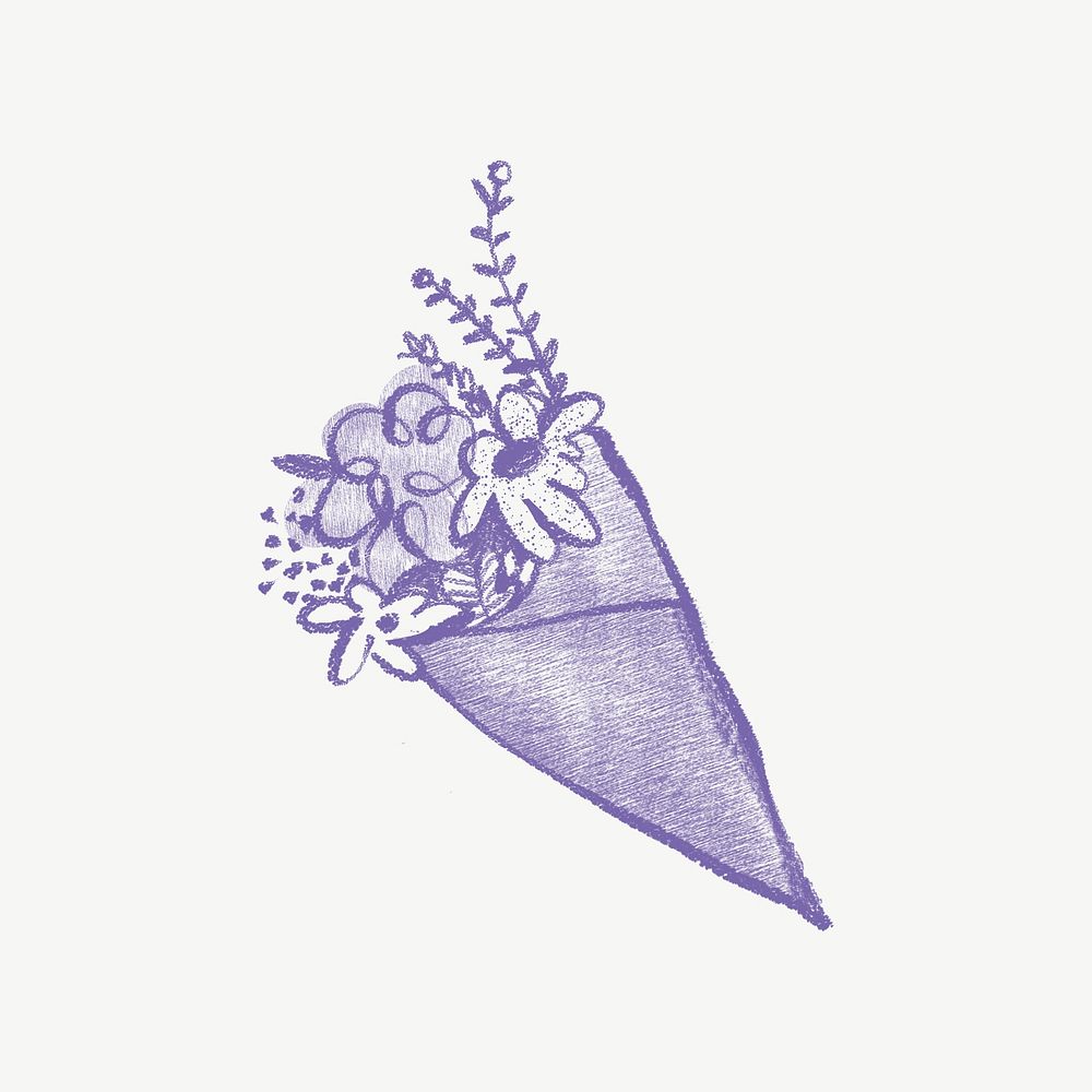 flower bouquet, cute purple doodle psd