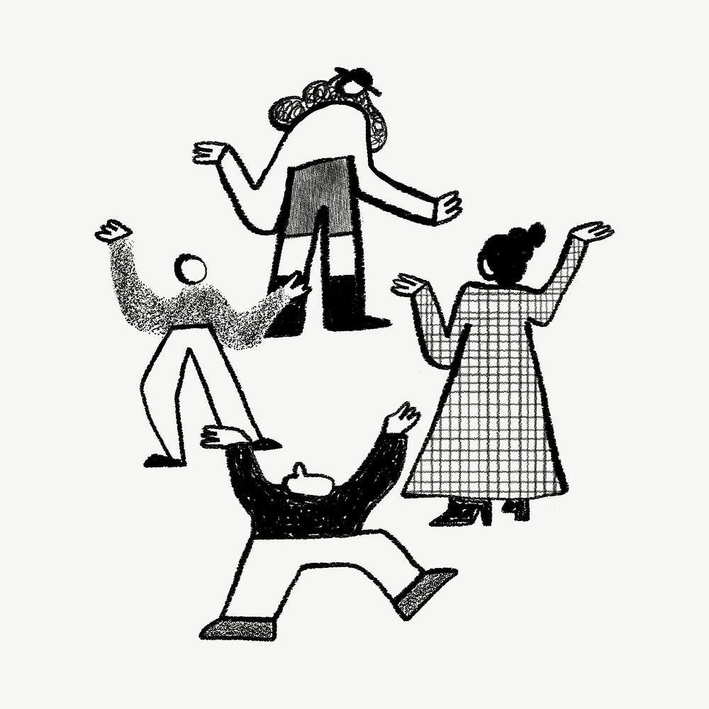 People dancing doodle, party graphic psd
