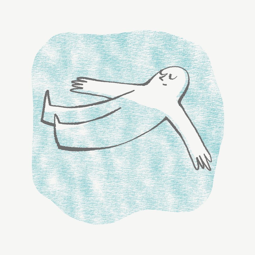Person floating on water, mental health doodle psd